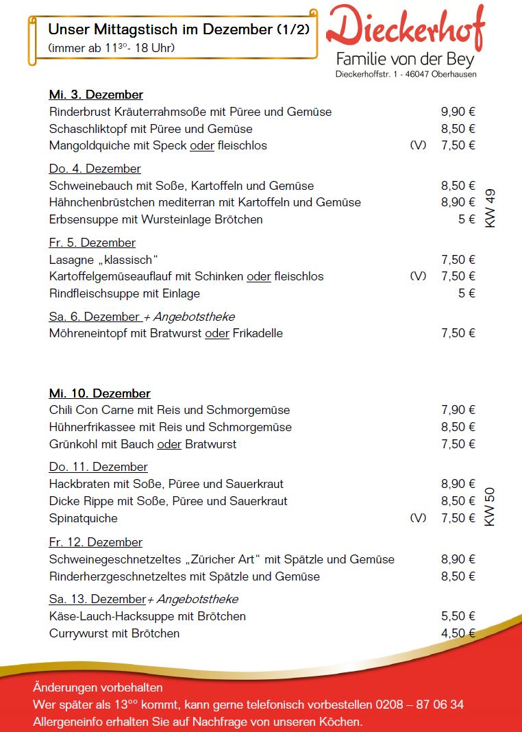 unsere wechselnden Mittagstischangebote